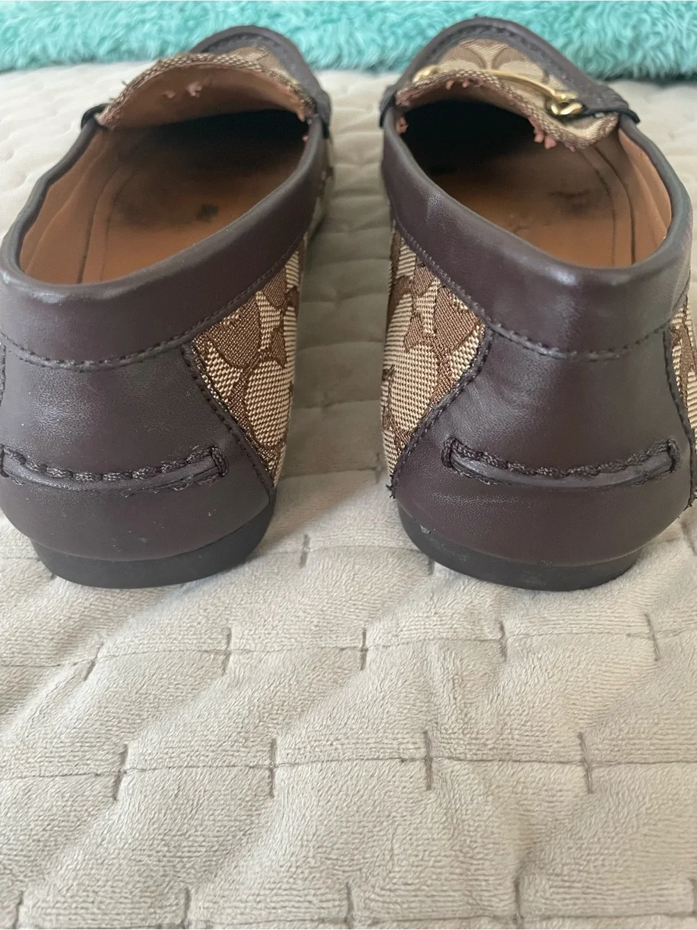 Coach Brown Signature Canvas Moccasins with Gold Plaque